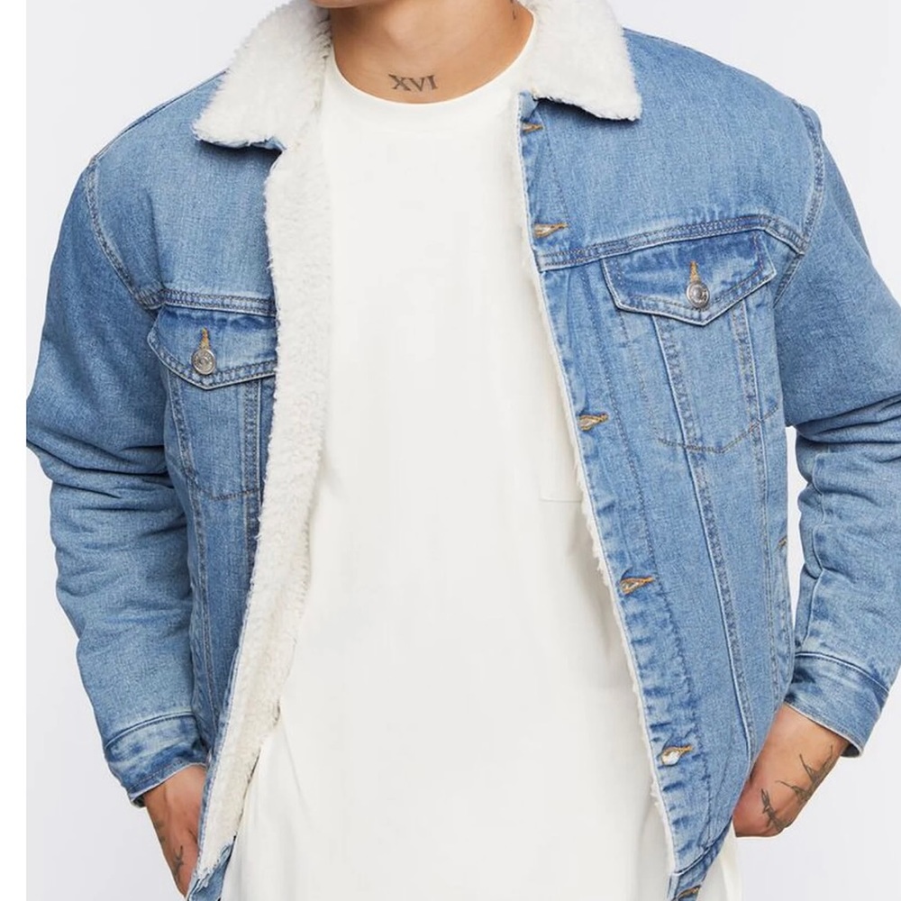 Men’s Sherpa Lined Denim Jacket Large - Forever21